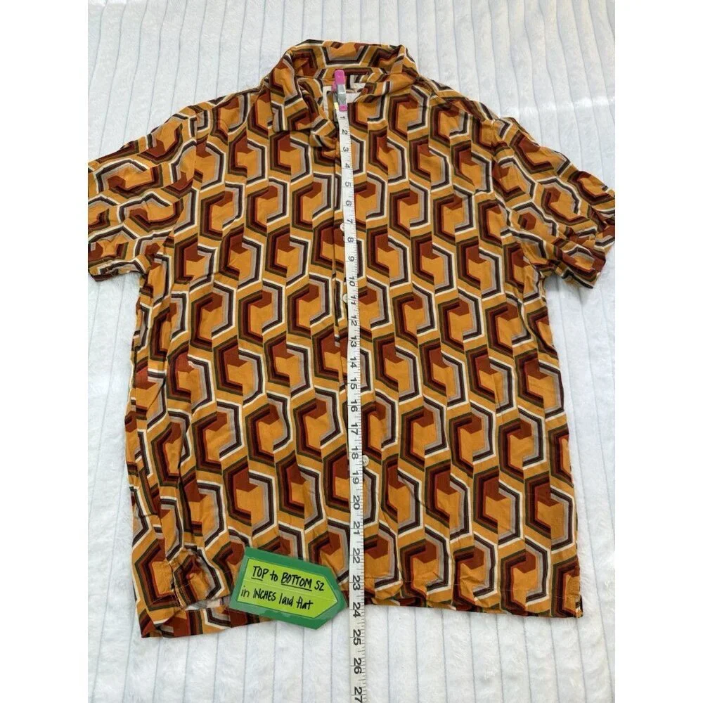 Denim & Flower Ricky Singh Orange Button-Up Hexagon Geometric Shirt SZ Large - Picture 7 of 13
